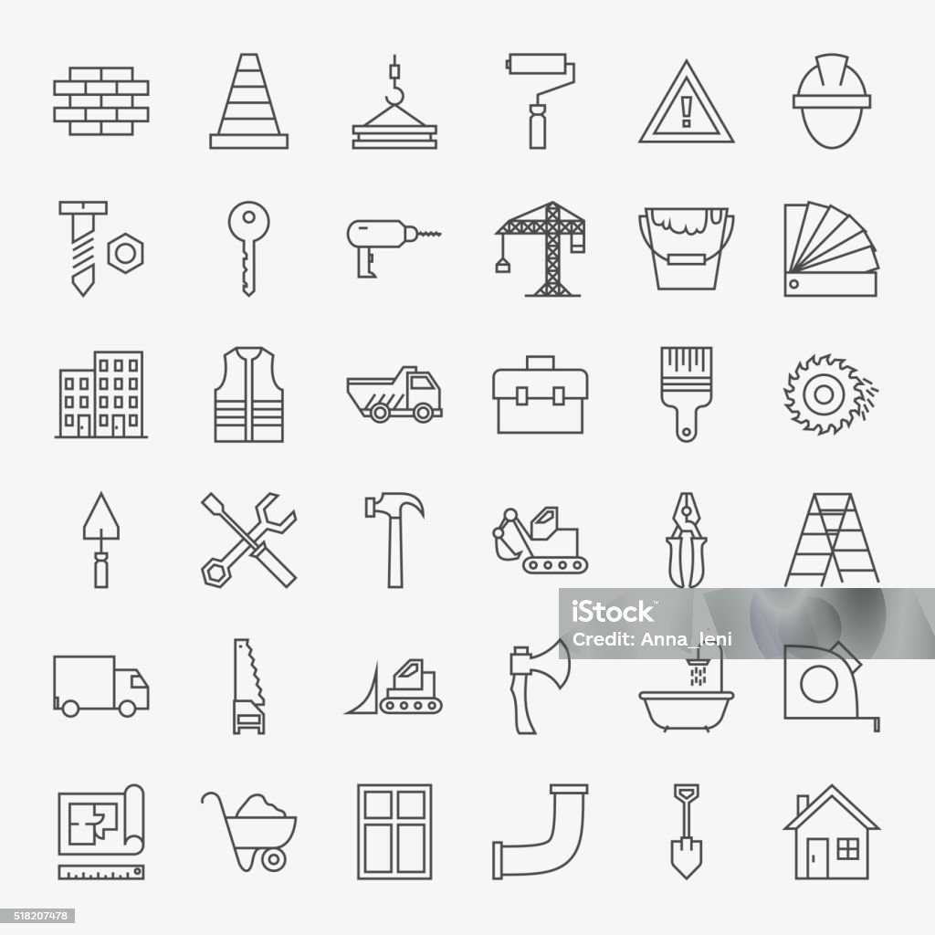 Building Construction Line Art Design Icons Big Set Building Construction Line Art Design Icons Big Set. Vector Set of Modern Thin Outline Working Tools and Industrial Items. Abstract stock vector