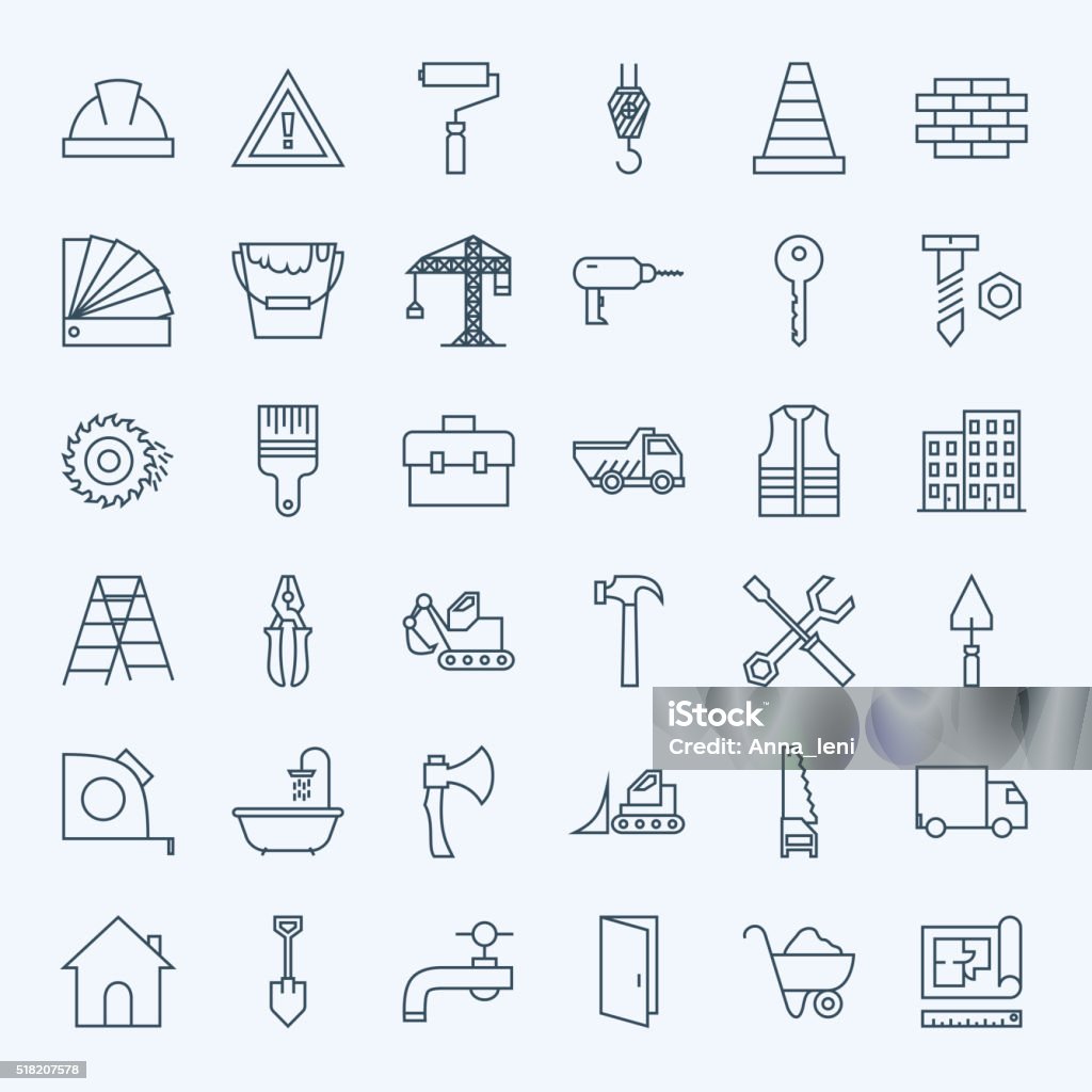 Line Construction Tools Icons Set Line Construction Tools Icons Set. Vector Set of Modern Thin Outline Building Tools and Industrial Items. Icon Symbol stock vector