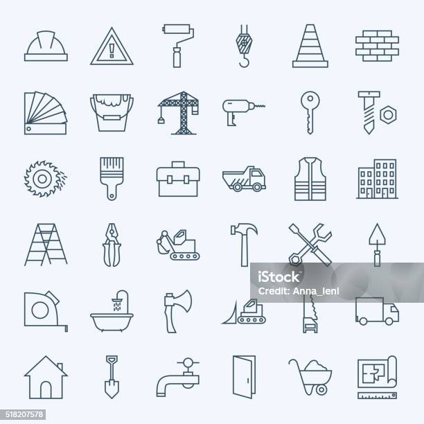 Line Construction Tools Icons Set Stock Illustration - Download Image Now - Icon Symbol, Painting - Activity, Symbol