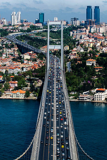 ponte do bósforo, bogazici, ar - aerial view bosphorus bridge bosphorus bridge - fotografias e filmes do acervo