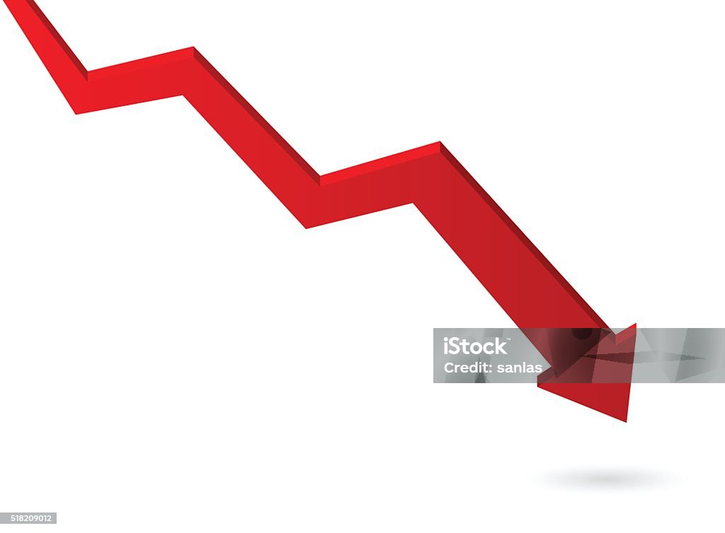 Descending red arrow symbol Moving Down stock vector