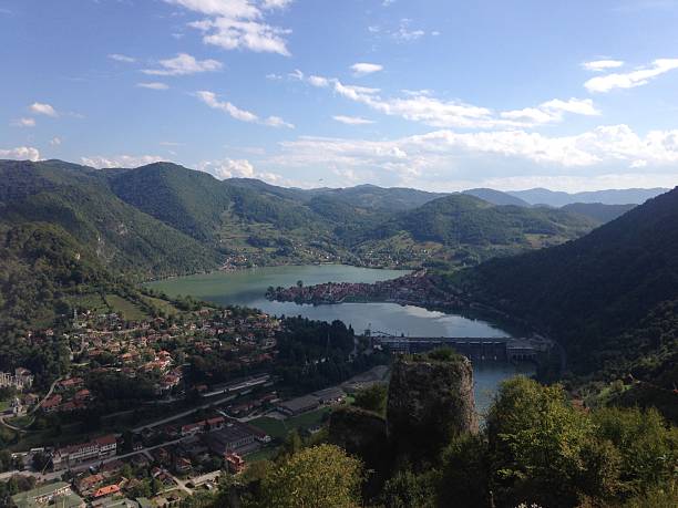 istock View of blue sky, city and river 518211230