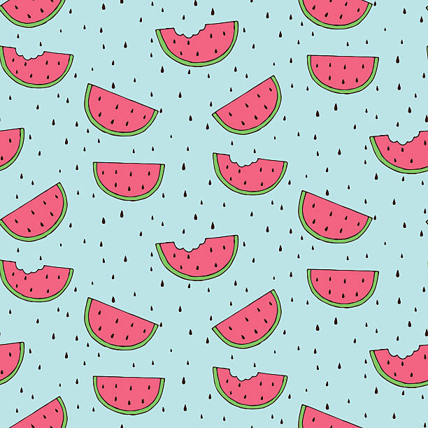 illustrations, cliparts, dessins animés et icônes de fond sans couture avec des tranches de pastèque - fruit drawing watermelon pencil drawing