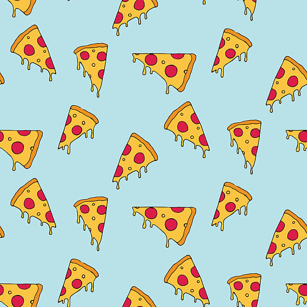 ilustraciones, imágenes clip art, dibujos animados e iconos de stock de rebanada de pizza patrón continuo - pizza