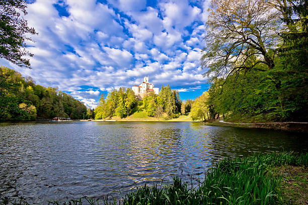 Trakoscan lake and castle on the hill, Zagorje region of Croatia