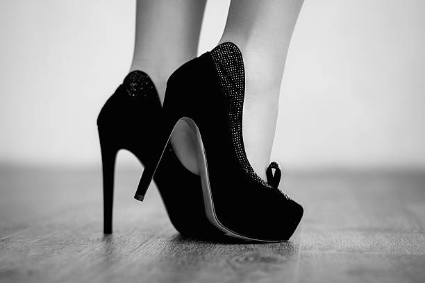 istock Black stylish high heels shoes 518222652