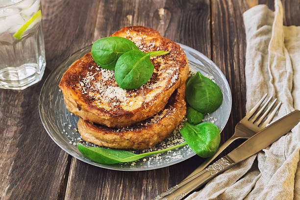 Savory french toasts with parmesan cheese and spinach