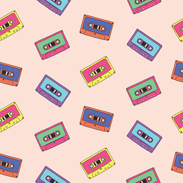 Seamless pattern with audio tapes Seamless pattern with audio tapes audio cassette illustrations stock illustrations