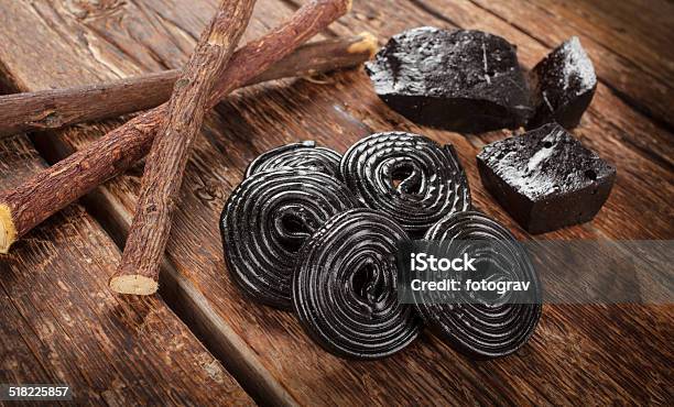 Production Steps Of Licorice Roots Pure Blocks And Candy Stock Photo - Download Image Now