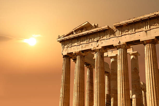 istock Ruins isolated on sunset orange sky with copy-space 518225897