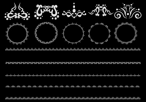 Illustration of the elegant white patterns and round frames isolated on the black background