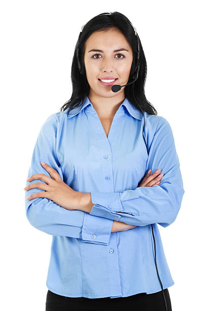 operador de centro de chamada fêmea - hotel reception customer service representative headset receptionist imagens e fotografias de stock