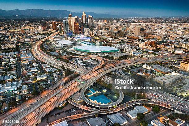 Los Angeles Aerial View Skyline Stock Photo - Download Image Now - City Of Los Angeles, Los Angeles County, Downtown District