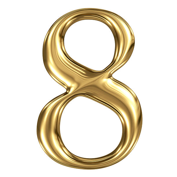 istock Golden shining metallic 3D symbol figure 8 isolated on white 518228097