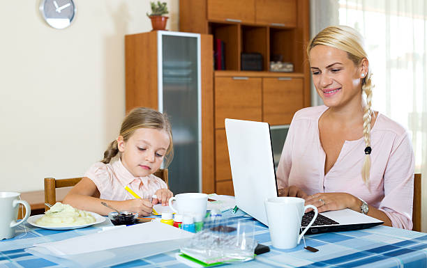 istock Successful woman with daughter working 518231116