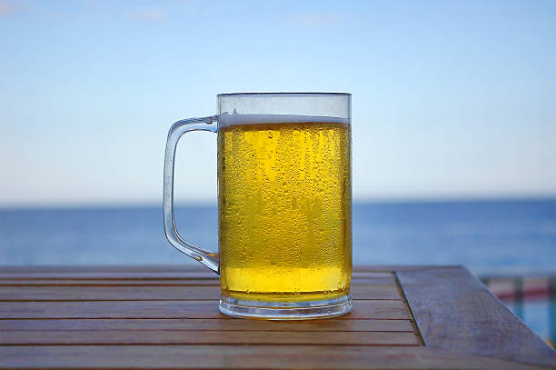 Sweating beer on the bar table