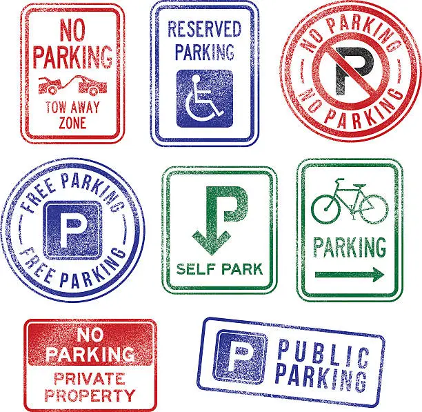 Vector illustration of Parking Signs Rubber Stamps