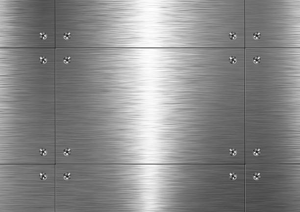 Brushed metal, pattern Background is made of brushed metal plate. Pattern (seamless) riveted metal texture stock pictures, royalty-free photos & images