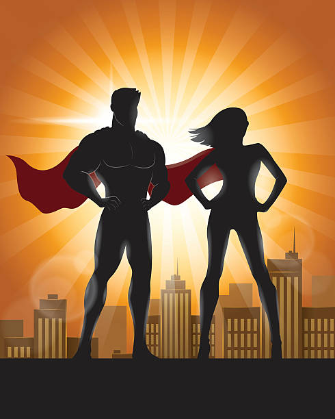 Man and woman superhero silhouette.