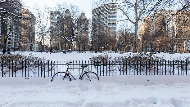 Old Bike in Snow, Philadelphia PA Bike Covered in snow in Rittenhouse Square. Philadelphia, PA philadelphia winter stock pictures, royalty-free photos & images