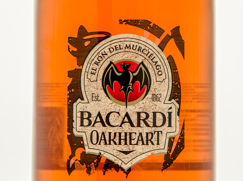 Winneconne, WI, USA - 10 March 2016: A close up shot of Barcardi oakheart rum