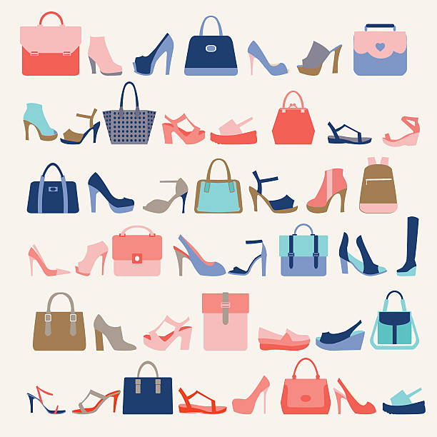 Collection  of  fashion Women bags and High Heels shoes vector art illustration