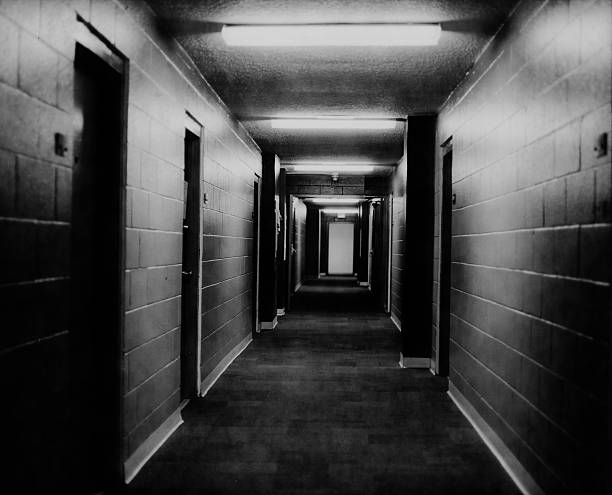 istock Dark Apartment Hallway Black and White 518247086