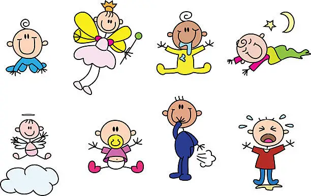 Vector illustration of variety cute stick baby figures