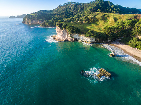 Aerial view of Cathedral Cove, Coromandel / New Zealand