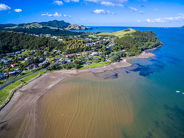 Mercury Bay Aerial view of Mercury Bay, Whitianga / New Zealand coromandel peninsula stock pictures, royalty-free photos & images