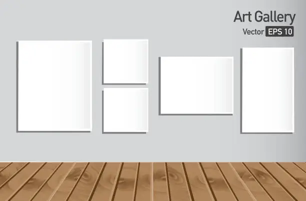 Vector illustration of Art gallery or museum walls with blank canvas