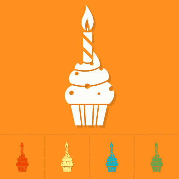 Cupcake with candle vector art illustration