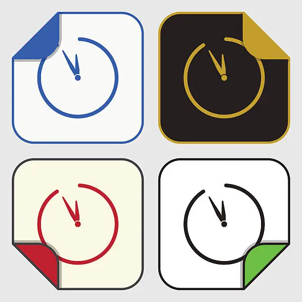 Vector illustration of four square sticky icons - last minute clock