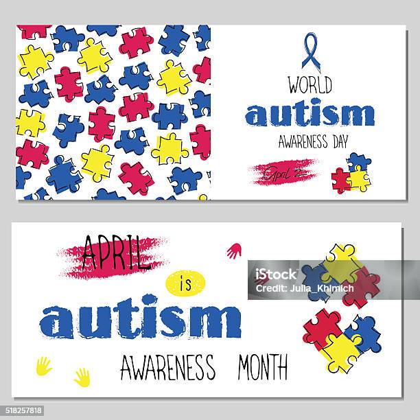 Autism Awareness Set Of Banners Stock Illustration - Download Image Now - Autism, Alertness, April