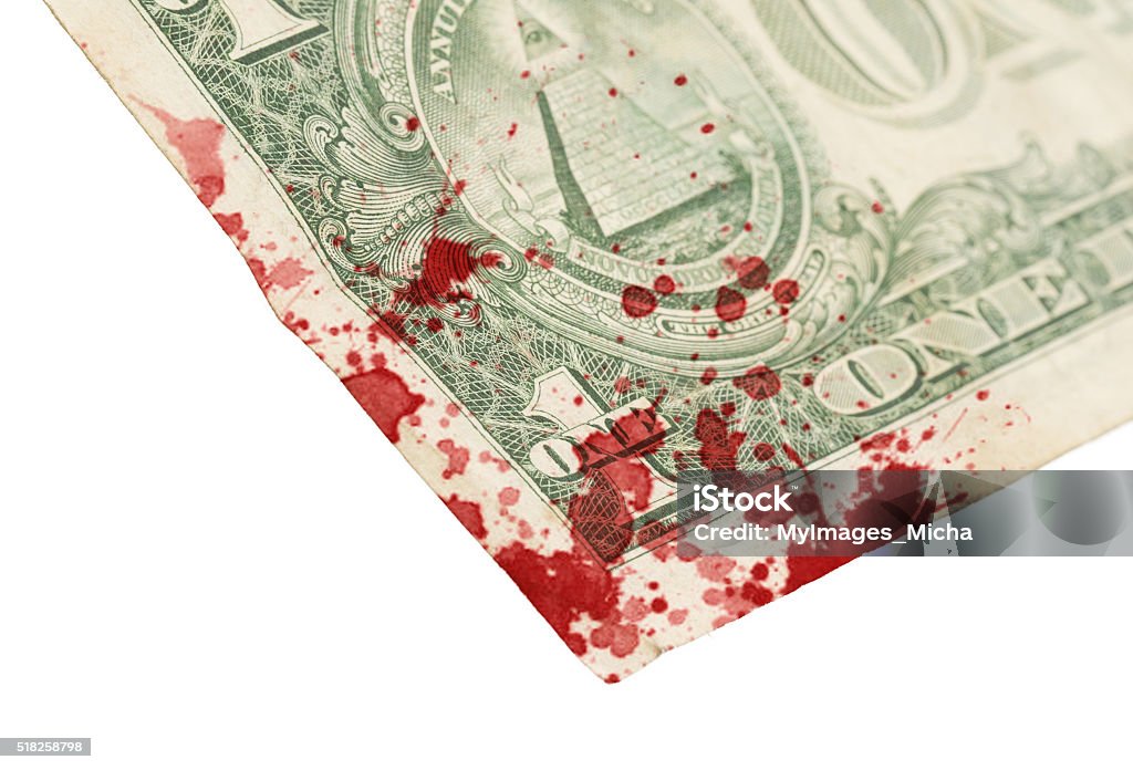 US one Dollar bill, close up, blood US one Dollar bill, close up photo, blood Banking Stock Photo