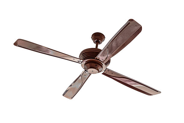 istock Four blades brown Ceiling fan isolated 518258960