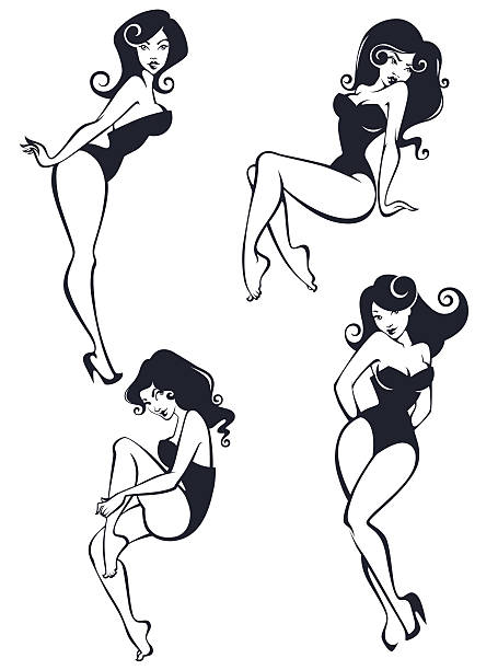 pinup 걸스 다른 손은 - pinup model stock illustrations