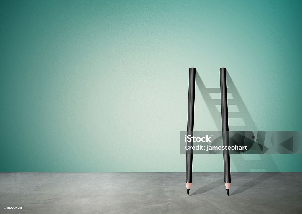 pencil Ladder Success creative concept, pencil Ladder with copy space Conquering Adversity Stock Photo