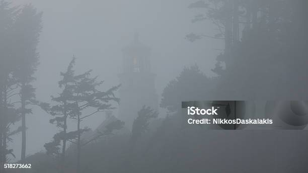 Heceta Head Lighthouse In The Fog Stock Photo - Download Image Now - Oregon - US State, Rain, Coastline
