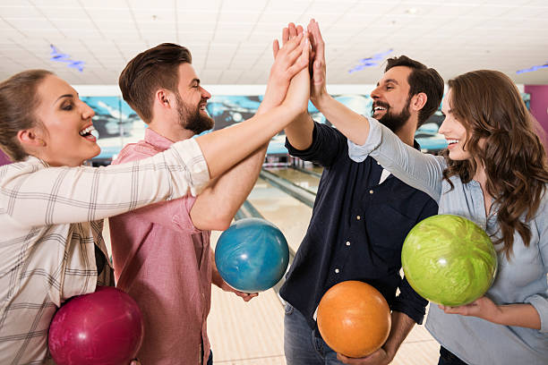 istock The winning team of bowling game 518274186
