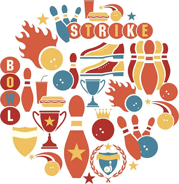 Vector illustration of Bowling Icon Set