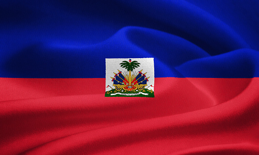Flag of Haiti waving in the wind. Silk texture pattern