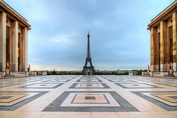 Trocadero cloudy Eiffel stock photo