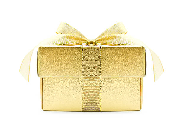 Golden gift box with golden ribbon