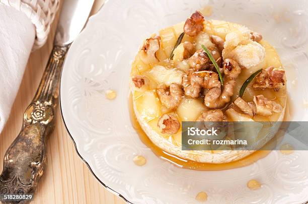 Baked Cheese Camembert  with Honey Nuts And Toast Stock Photo - Download Image Now - Appetizer, Baked, Breakfast