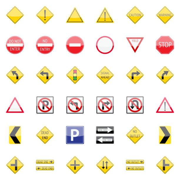 illustrations, cliparts, dessins animés et icônes de collection de panneaux de signalisation - sign street traffic left handed