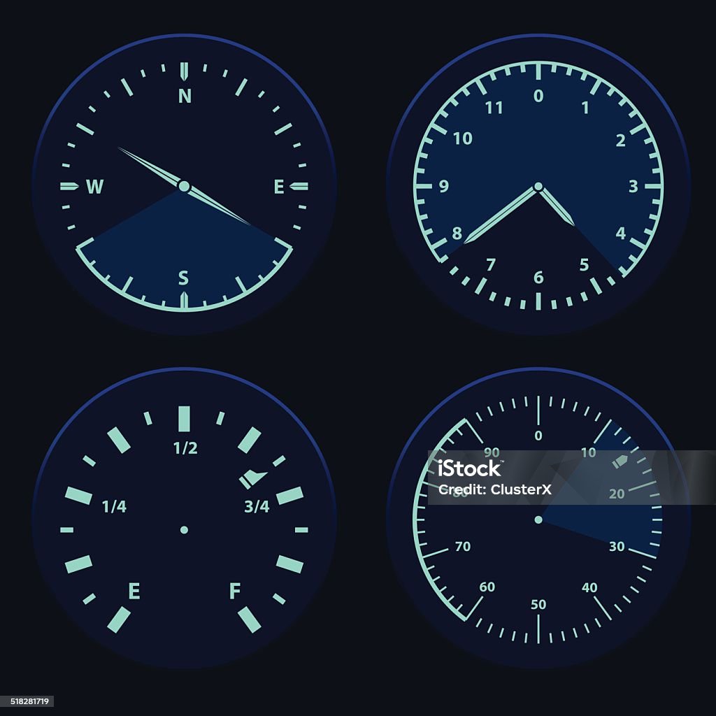 Futuristic graphic user interface Futuristic blue gauge dashboard with compass, altimeter, fuel meter and clock. User interface HUD. Clock stock vector Futuristic graphic user interface Futuristic blue gauge dashboard with compass, altimeter, fuel meter and clock. User interface HUD. Clock stock vector