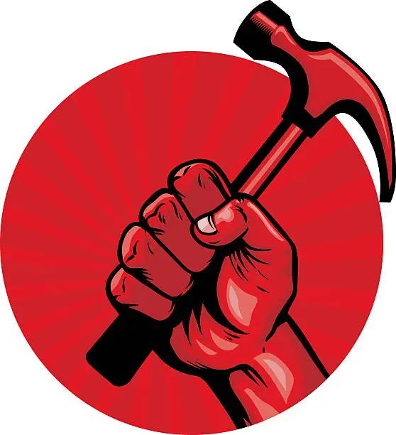 Vector illustration of hold a hammer poster