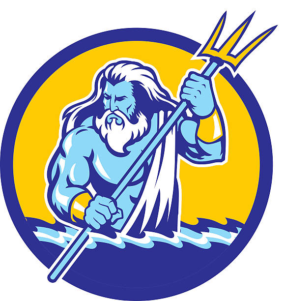 포세이돈 - roman god trident neptune sea stock illustrations