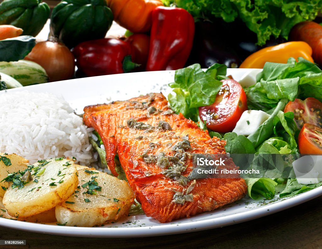 grilled salmon Baked Stock Photo